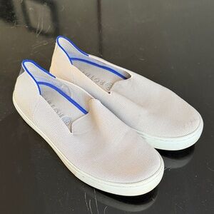 Rothy's Light Tan Slip-On Shoes with Blue Trim